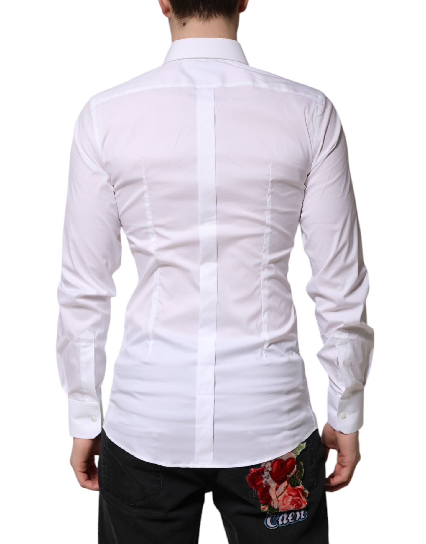 Dolce & Gabbana White Cotton GOLD Long Sleeves Formal Men's Shirt