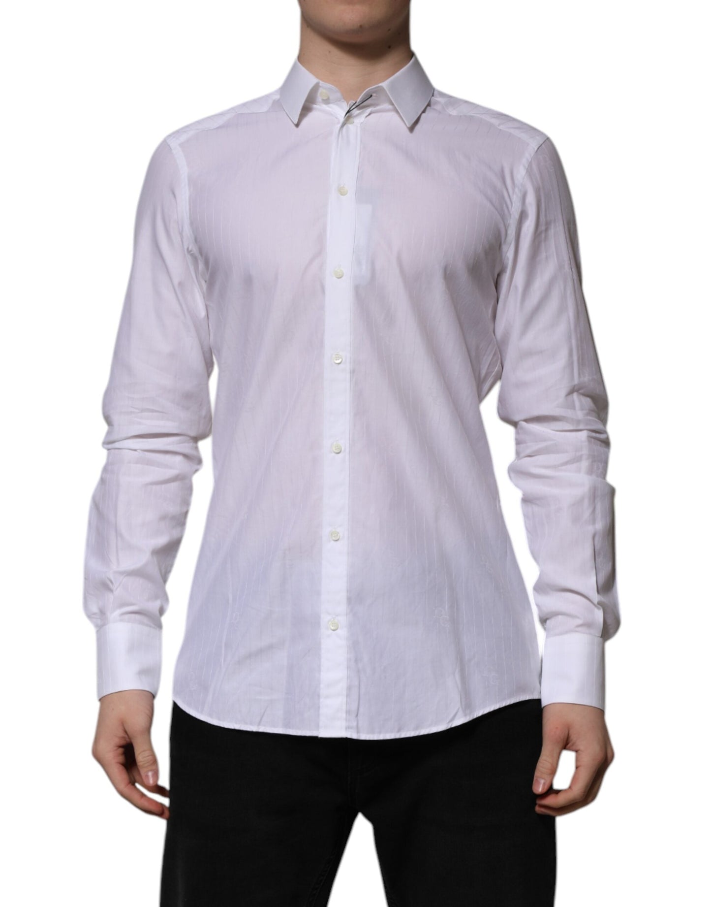 Dolce & Gabbana White Cotton MARTINI Long Sleeve Formal Men's Shirt