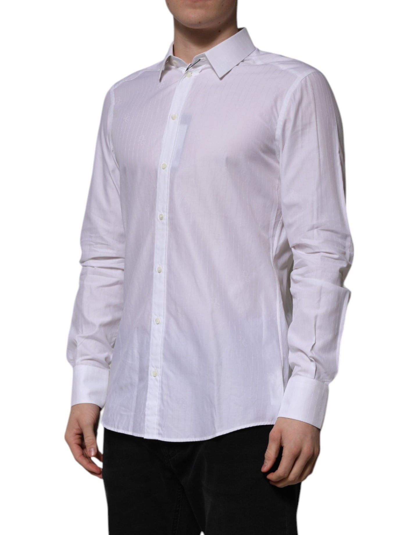 Dolce & Gabbana White Cotton MARTINI Long Sleeve Formal Men's Shirt