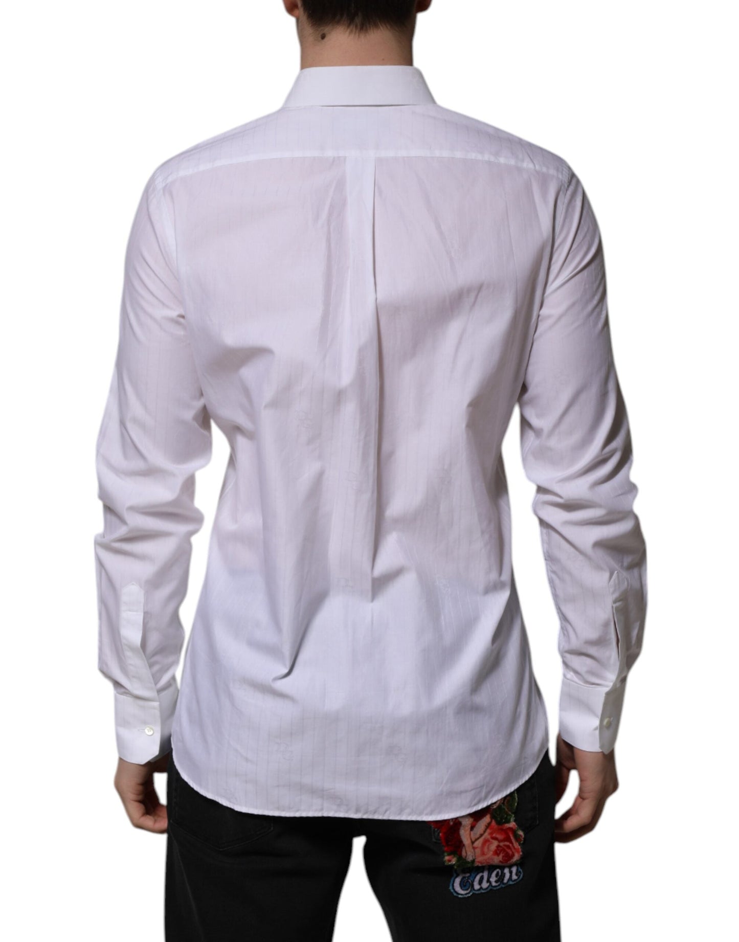 Dolce & Gabbana White Cotton MARTINI Long Sleeve Formal Men's Shirt