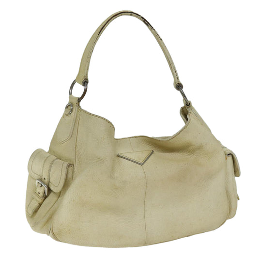 PRADA Shoulder Bag Leather Cream  74644
