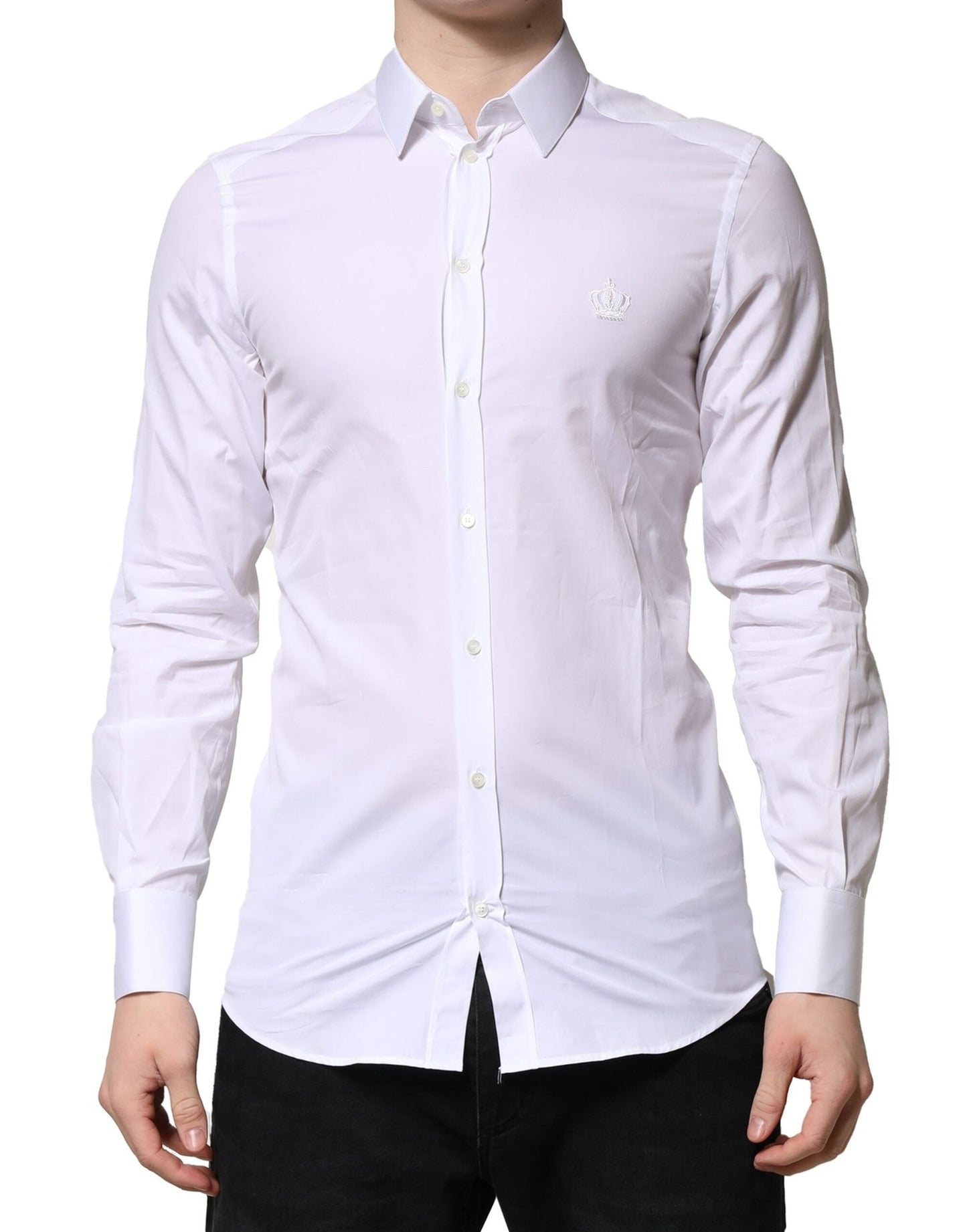 Dolce & Gabbana White GOLD Cotton Long Sleeves Men Formal Men's Shirt ()