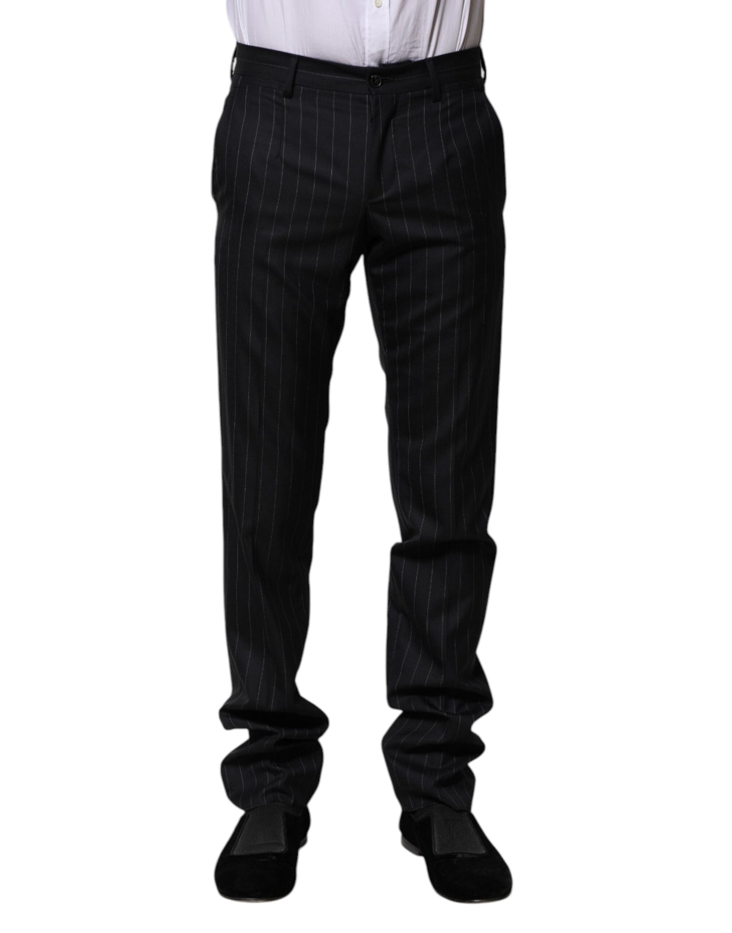Dolce & Gabbana Black Wool Striped Formal Men's Pants