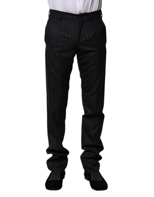 Dolce & Gabbana Black Wool Striped Formal Men's Pants