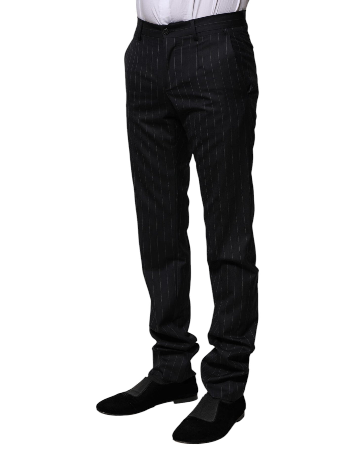 Dolce & Gabbana Black Wool Striped Formal Men's Pants