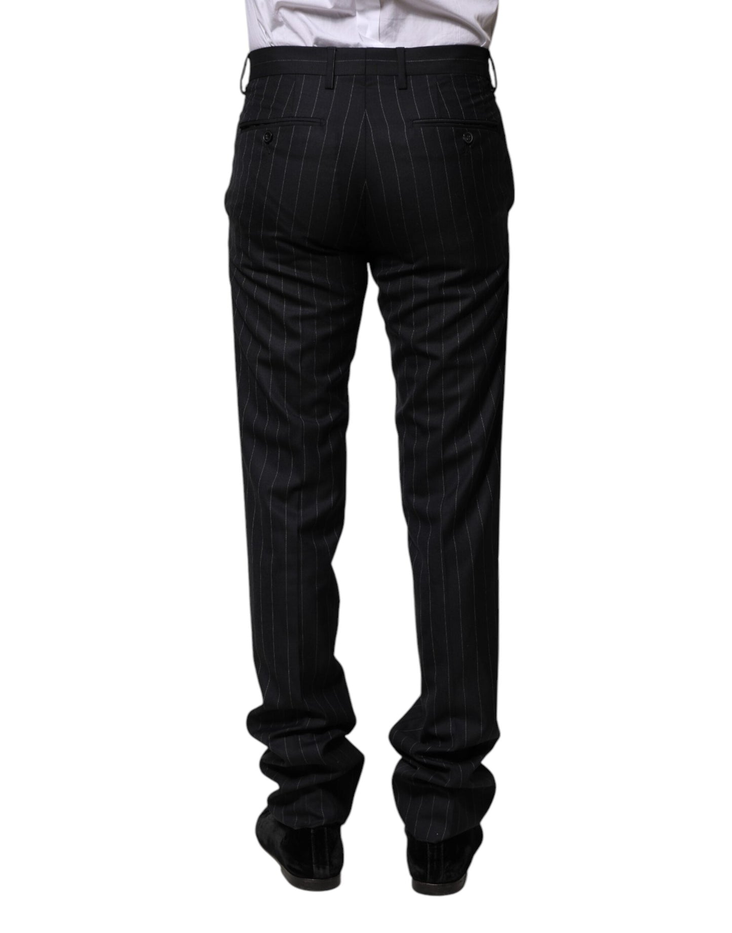 Dolce & Gabbana Black Wool Striped Formal Men's Pants