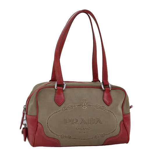 PRADA Shoulder Bag Canvas Beige Red  74777