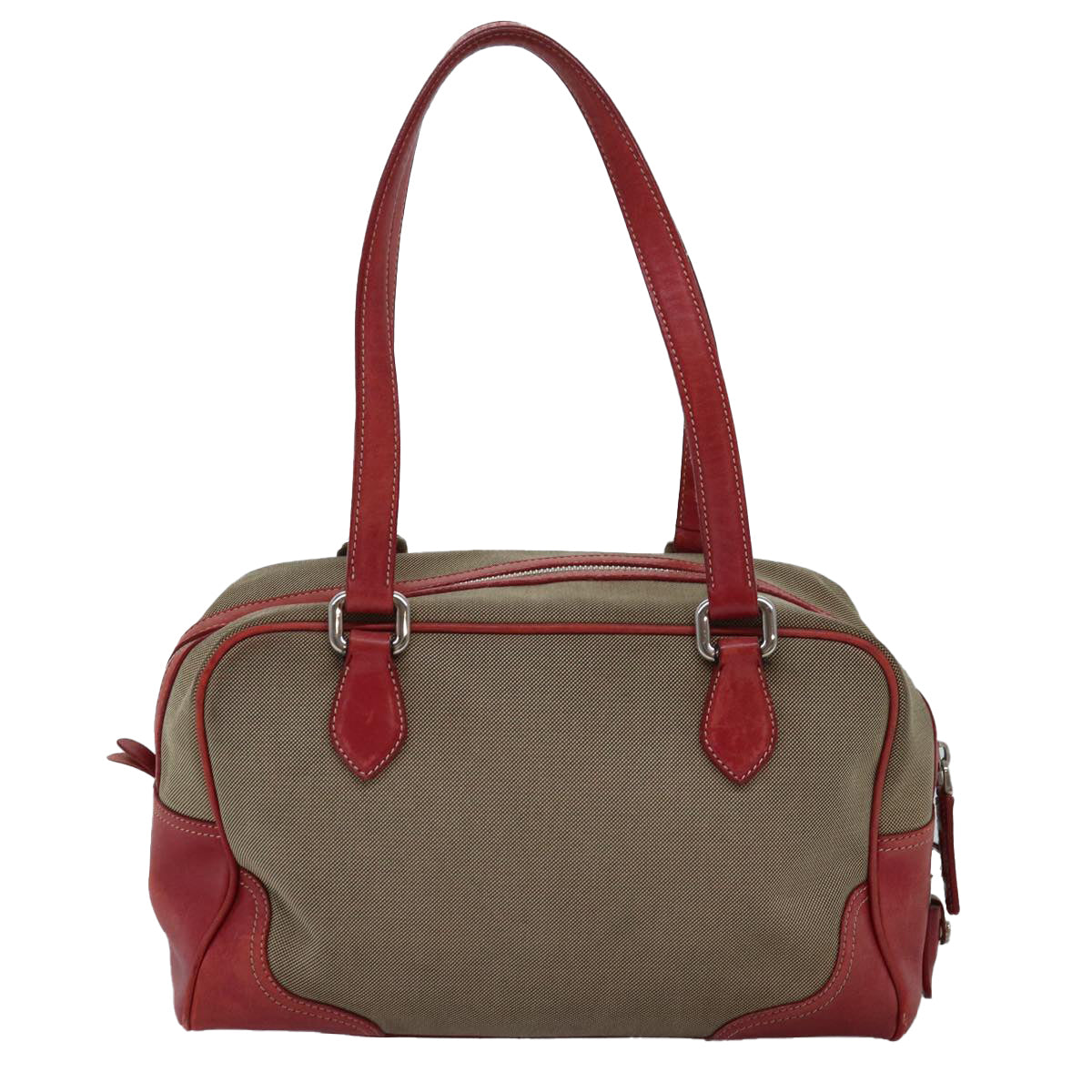PRADA Shoulder Bag Canvas Beige Red  74777