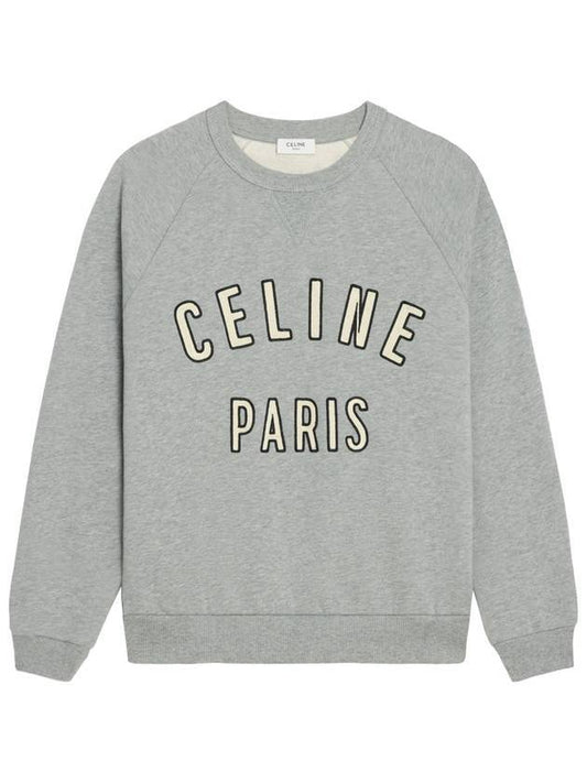 CELINE Paris Loose Cotton Fleece Man To Man Grey Melange