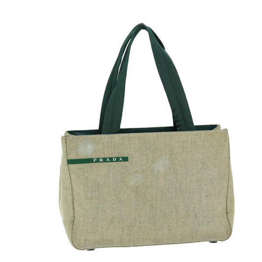 PRADA Hand Bag Canvas Green Beige  74967