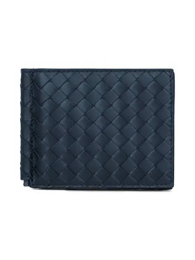 Bottega Veneta Intrecciato Money Clip Card Wallet Navy