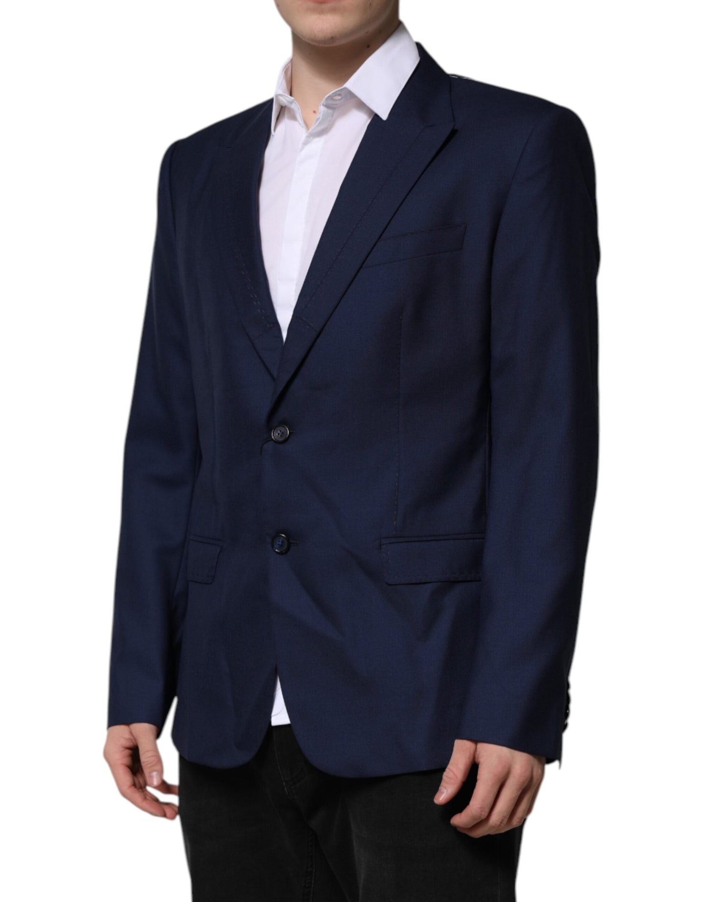 Dolce & Gabbana Blue Wool Single Breasted Suit Coat Men's Blazer