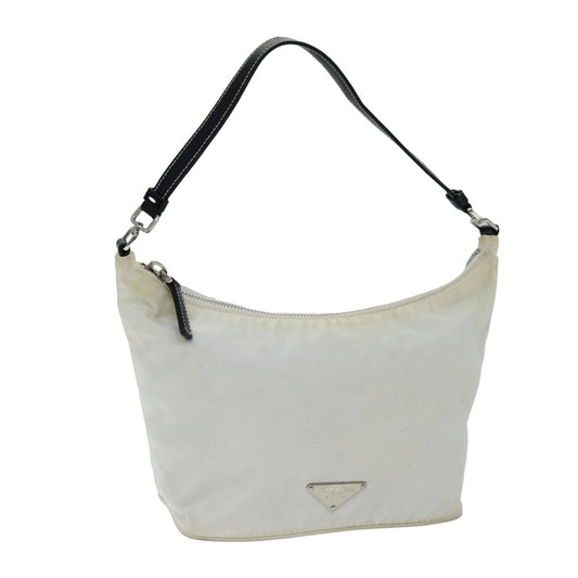 PRADA Shoulder Bag Nylon Leather White Black  75215