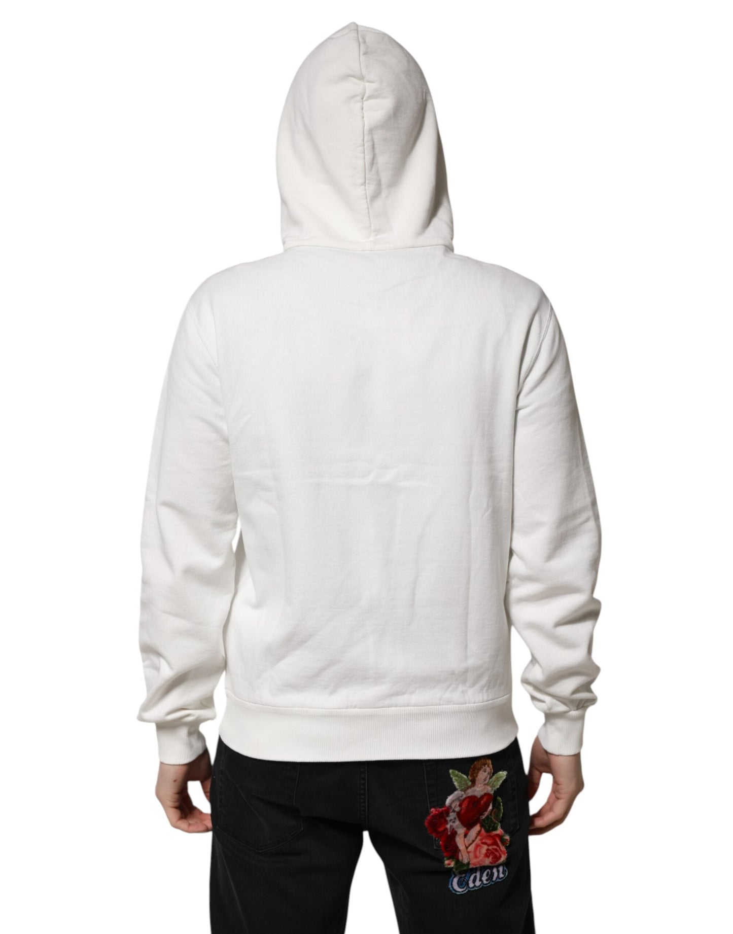 Dolce & Gabbana White Cotton DG ROYAL Print Hooded Men's Sweater