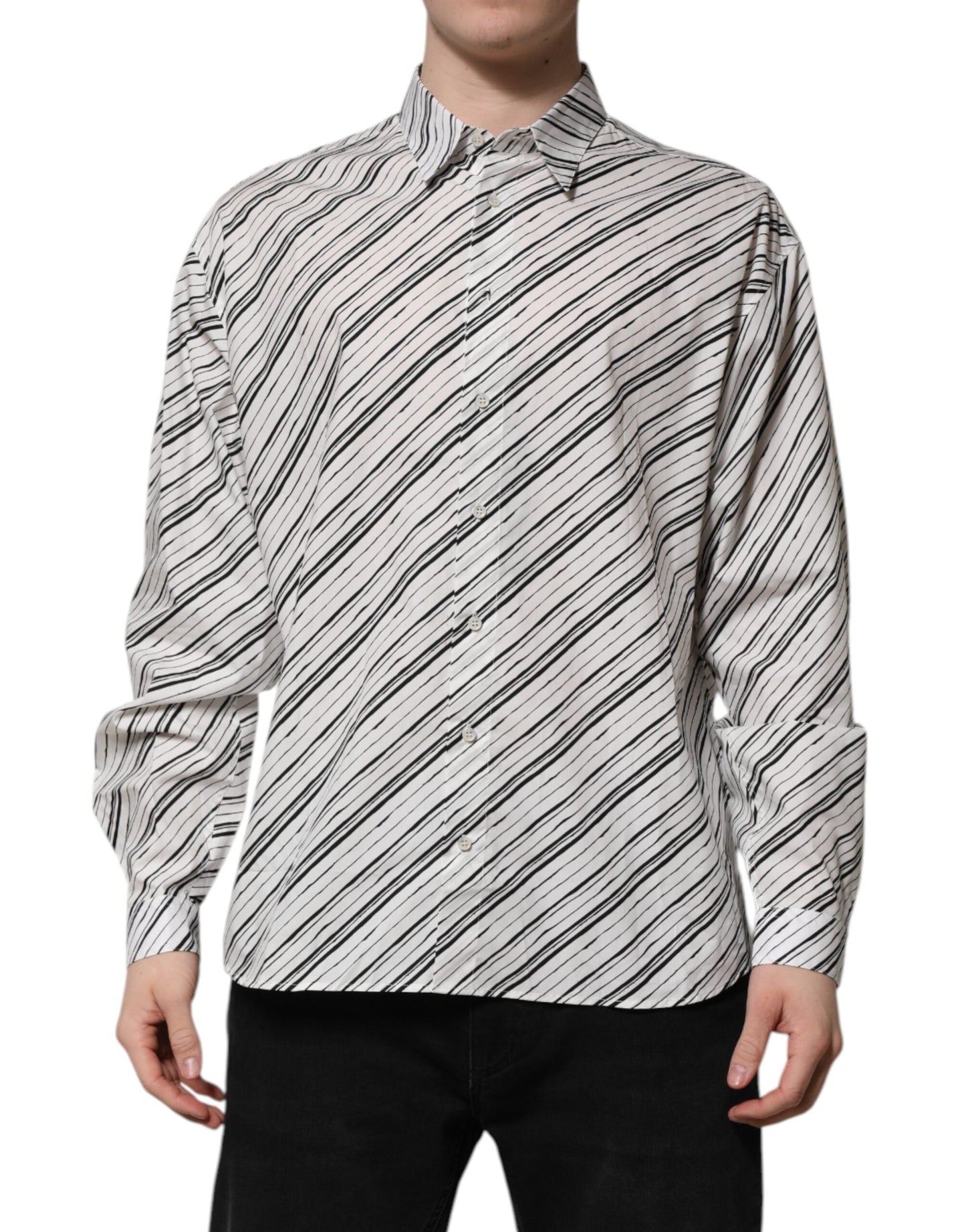 Dolce & Gabbana White Striped Long Sleeves Men Formal Men's Shirt