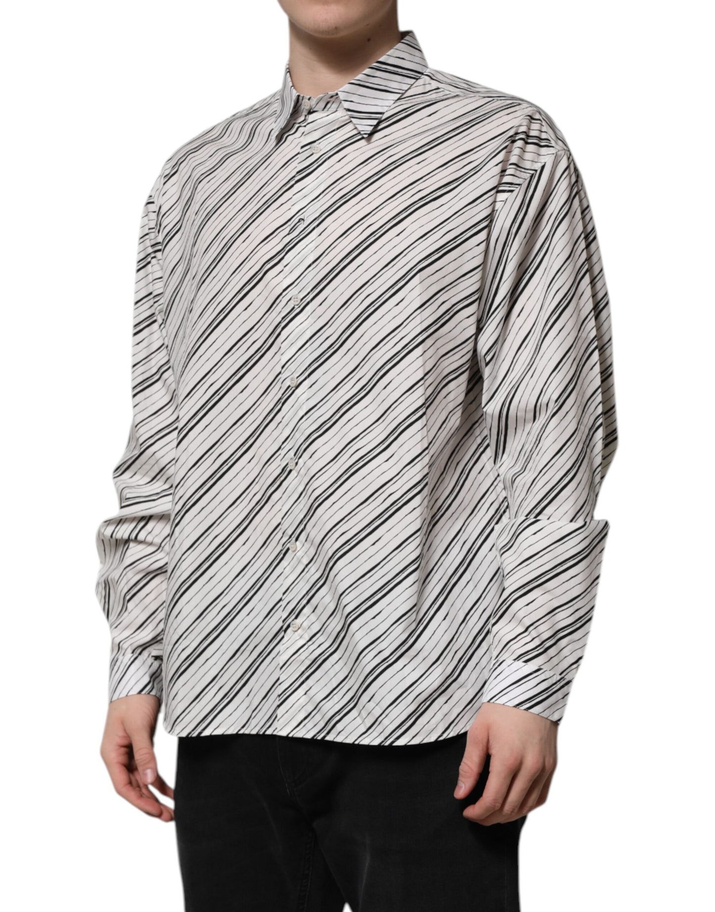 Dolce & Gabbana White Striped Long Sleeves Men Formal Men's Shirt