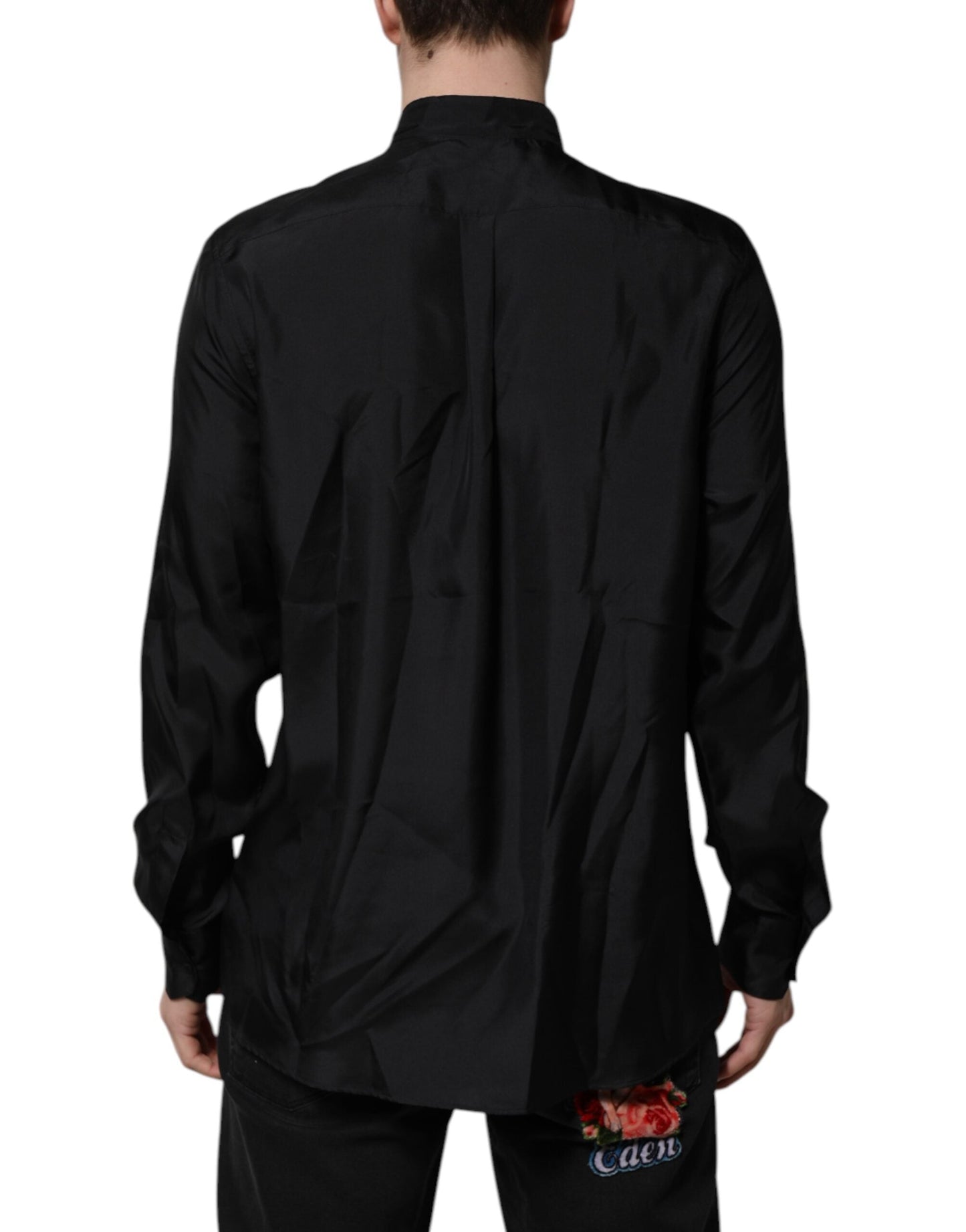 Dolce & Gabbana Dark Blue Silk MARTINI Men Formal Dress Men's Shirt