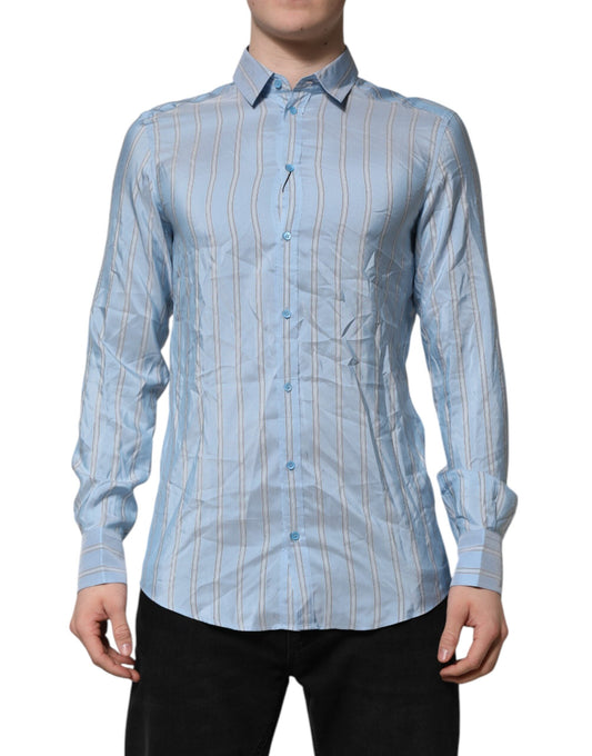 Dolce & Gabbana Blue Striped MARTINI Long Sleeve Dress Men's Shirt ()