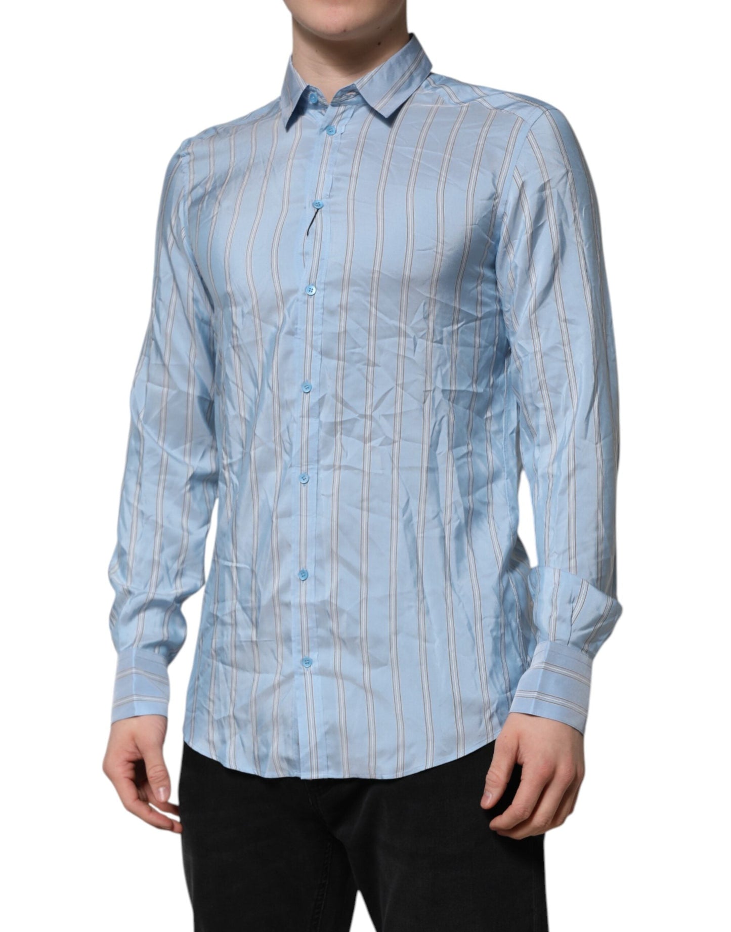 Dolce & Gabbana Blue Striped MARTINI Long Sleeve Dress Men's Shirt ()