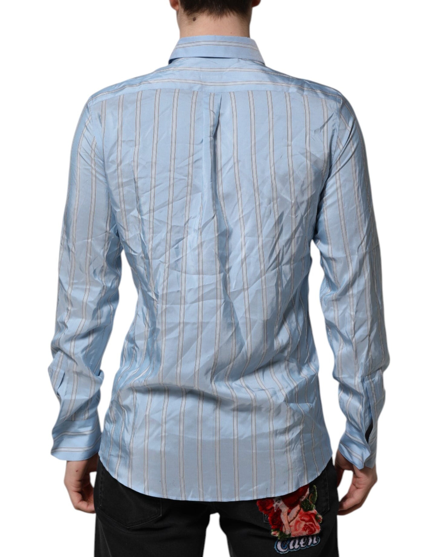 Dolce & Gabbana Blue Striped MARTINI Long Sleeve Dress Men's Shirt ()