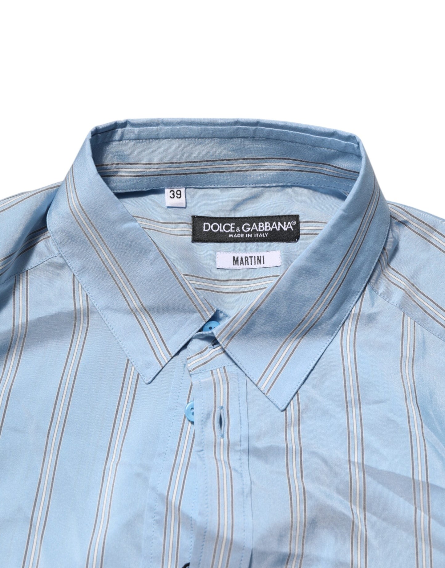 Dolce & Gabbana Blue Striped MARTINI Long Sleeve Dress Men's Shirt ()
