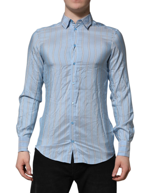 Dolce & Gabbana Blue Striped MARTINI Long Sleeves Dress Men's Shirt ()