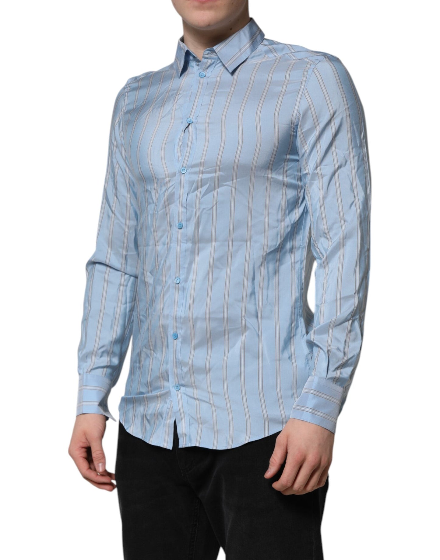 Dolce & Gabbana Blue Striped MARTINI Long Sleeves Dress Men's Shirt ()