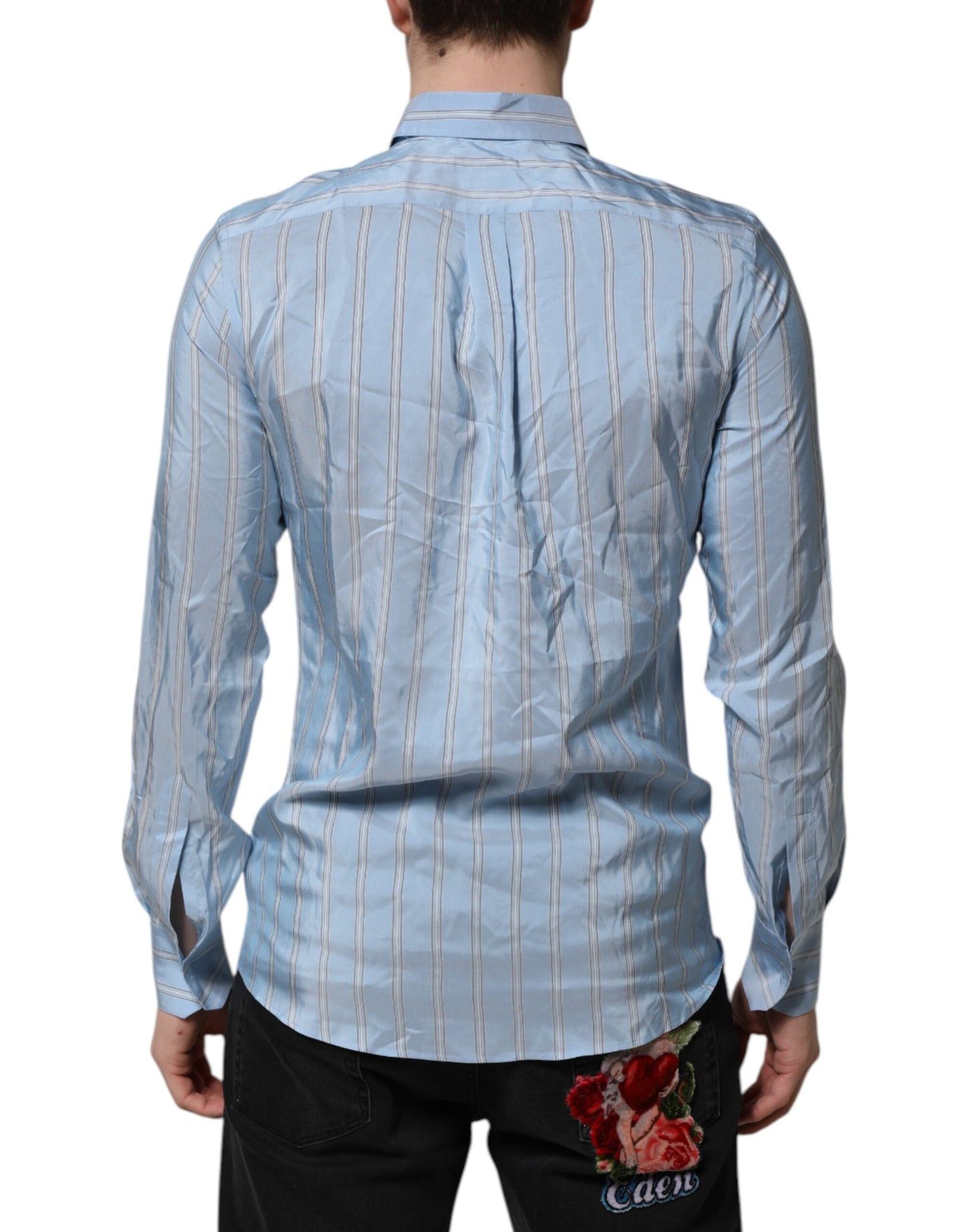 Dolce & Gabbana Blue Striped MARTINI Long Sleeves Dress Men's Shirt ()