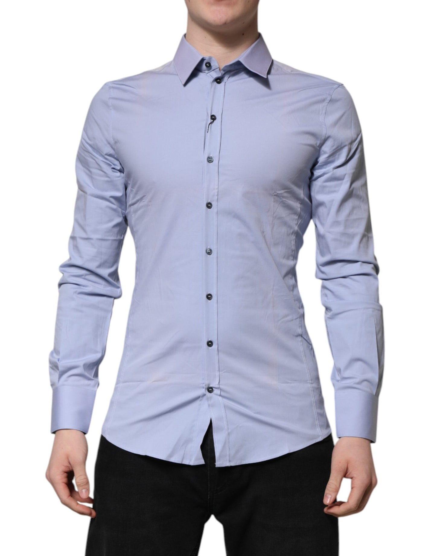 Dolce & Gabbana Blue Cotton SICILIA Long Sleeves Dress Men's Shirt ()