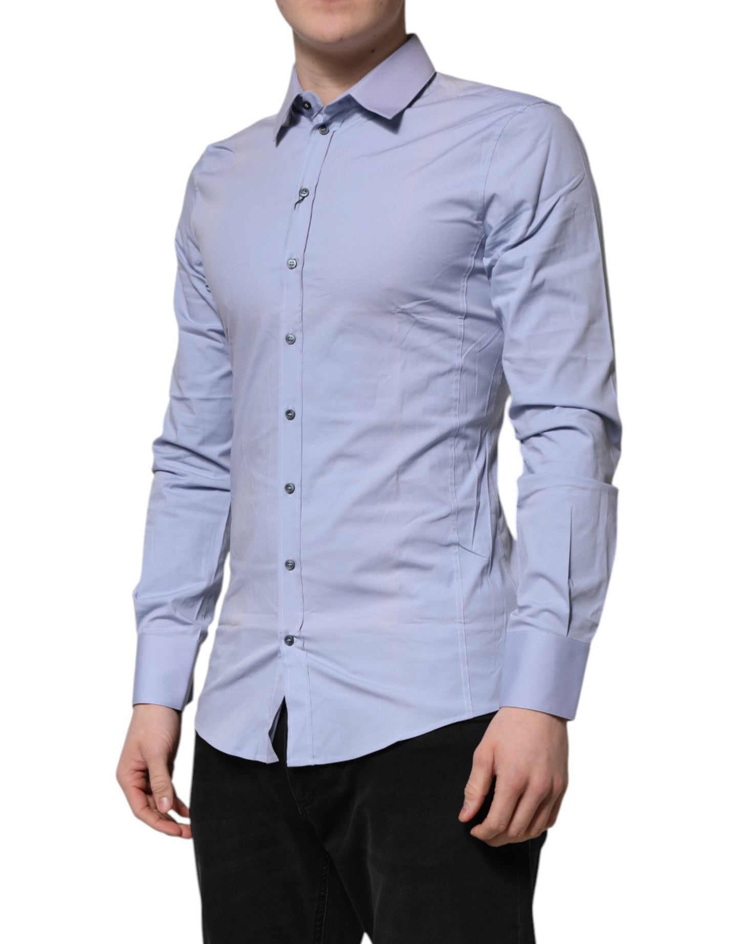 Dolce & Gabbana Blue Cotton SICILIA Long Sleeves Dress Men's Shirt ()