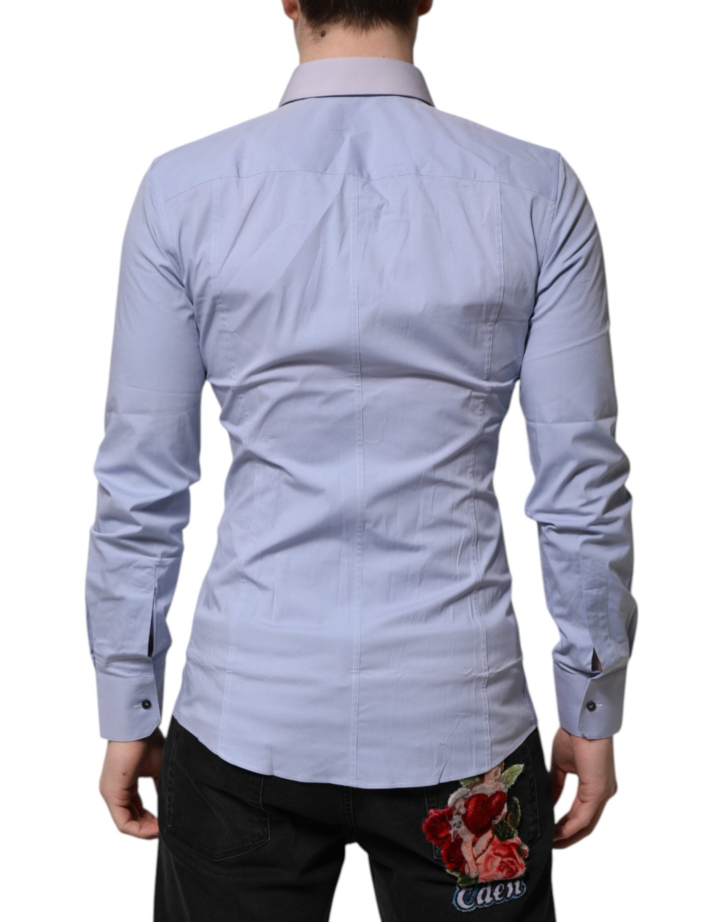 Dolce & Gabbana Blue Cotton SICILIA Long Sleeves Dress Men's Shirt ()