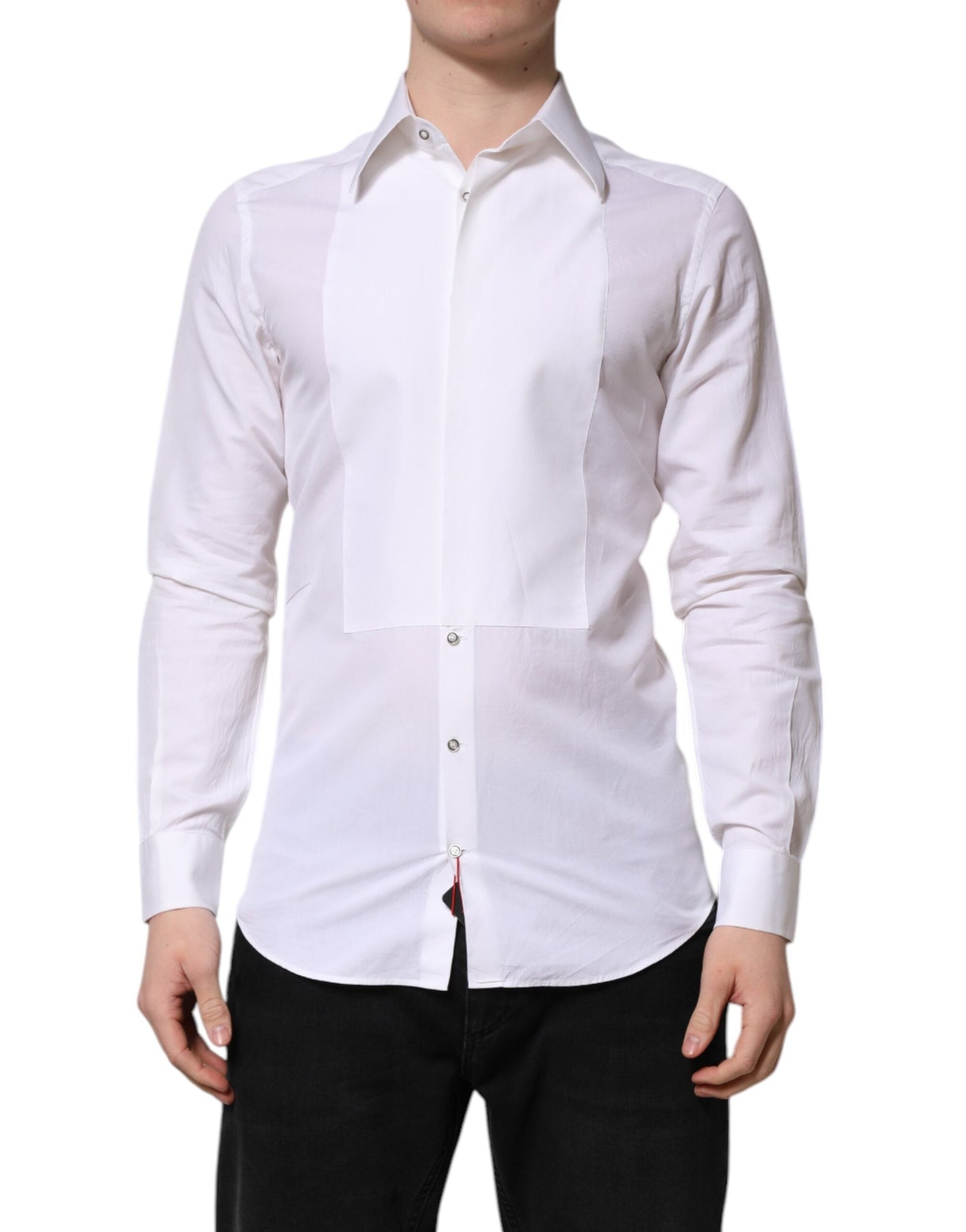 Dolce & Gabbana White Cotton GOLD Long Sleeves Dress Men's Shirt ()