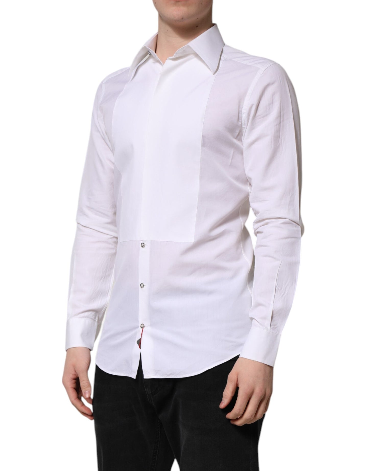 Dolce & Gabbana White Cotton GOLD Long Sleeves Dress Men's Shirt ()