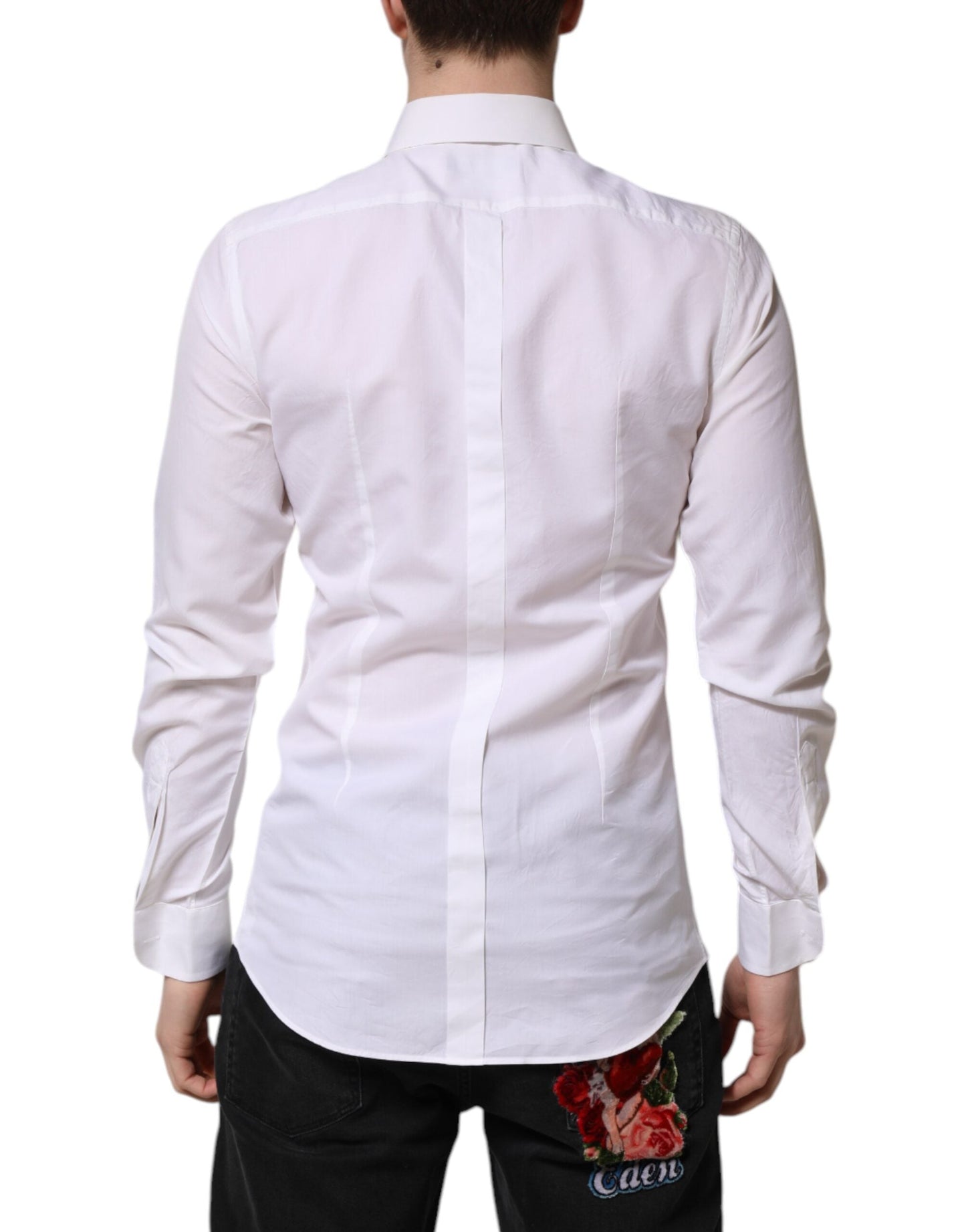 Dolce & Gabbana White Cotton GOLD Long Sleeves Dress Men's Shirt ()