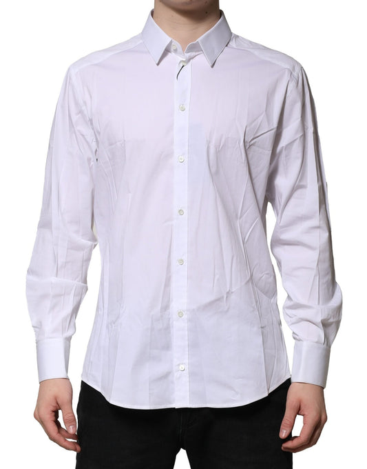Dolce & Gabbana White Cotton GOLD Long Sleeves Dress Men's Shirt ()