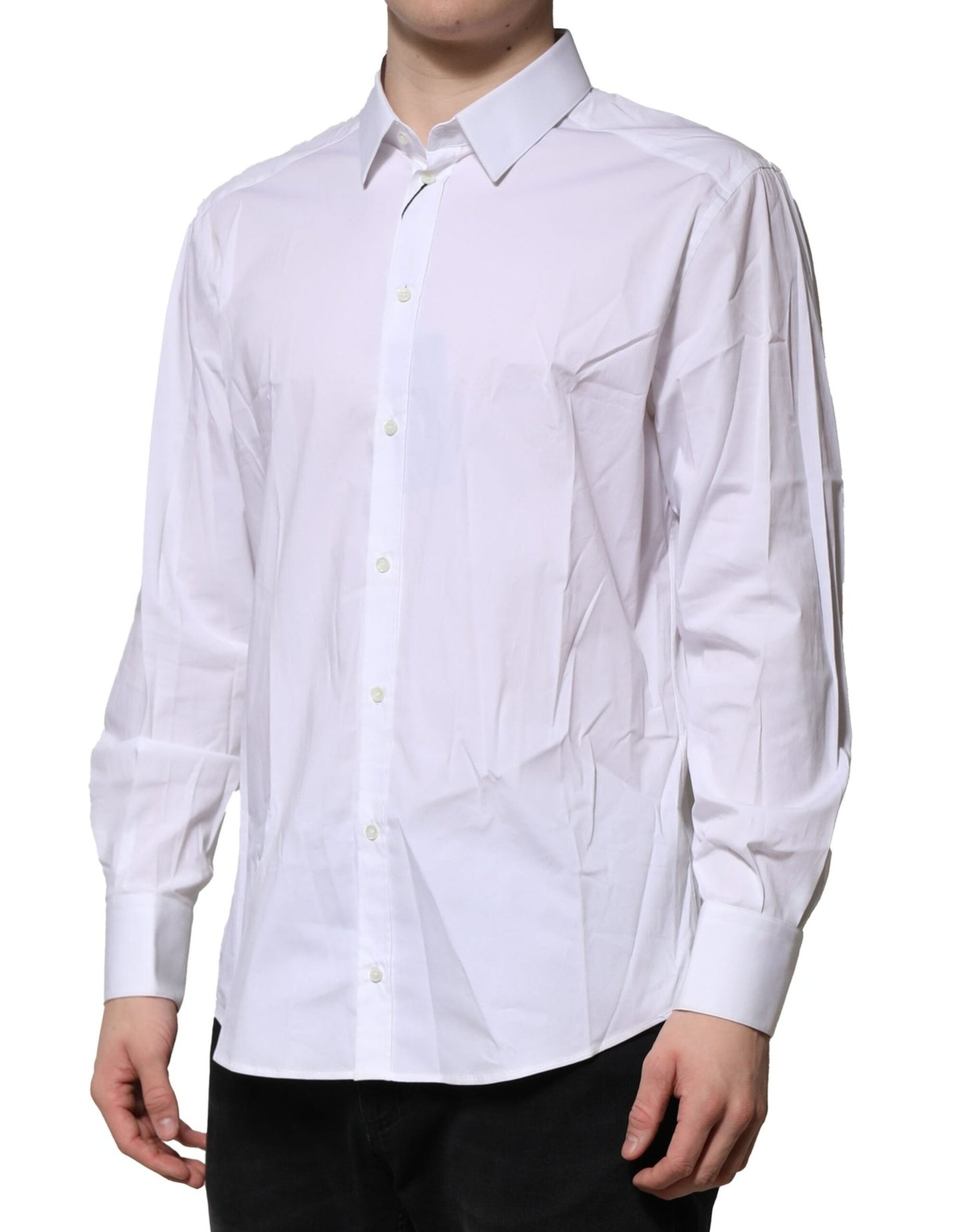 Dolce & Gabbana White Cotton GOLD Long Sleeves Dress Men's Shirt ()