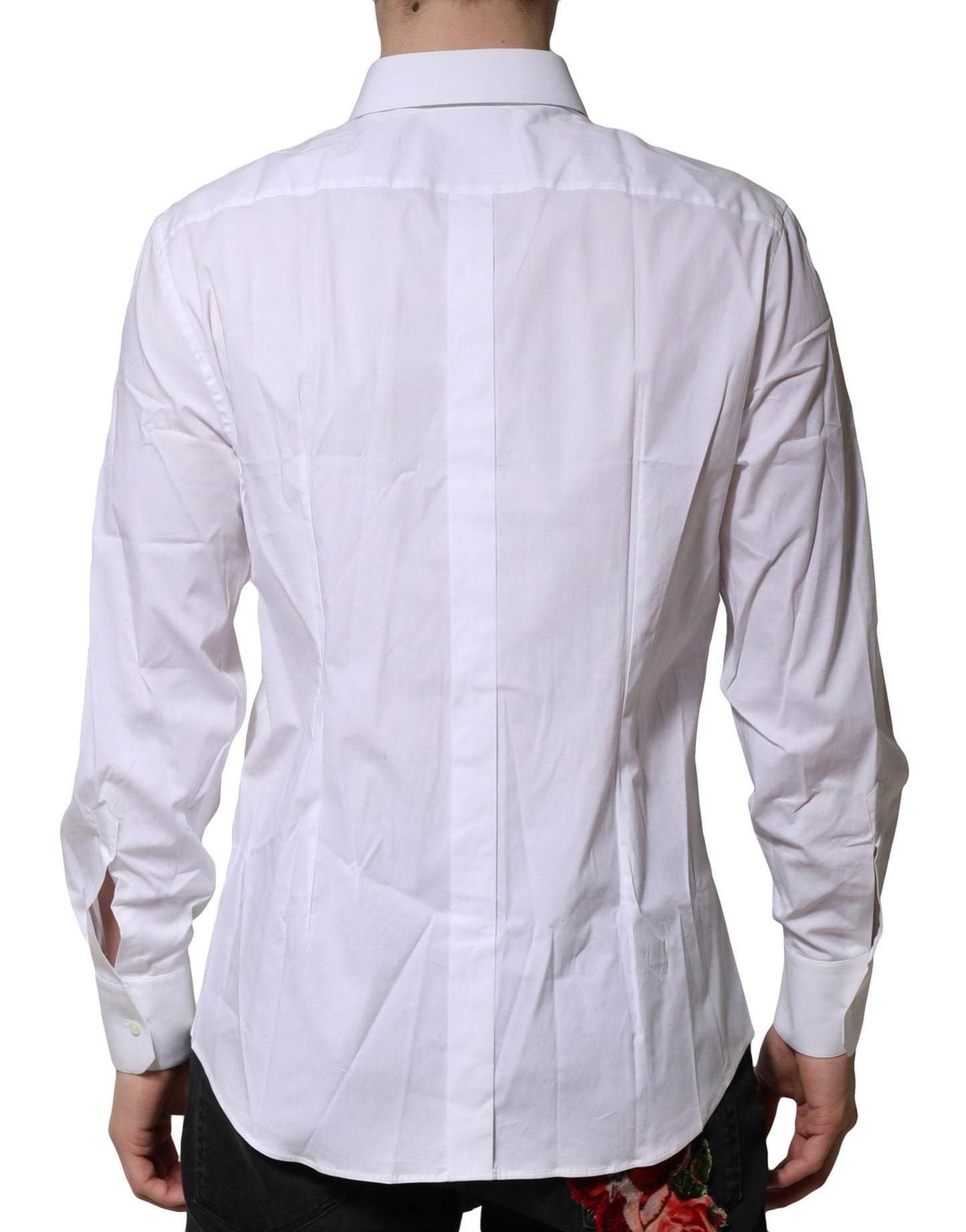 Dolce & Gabbana White Cotton GOLD Long Sleeves Dress Men's Shirt ()