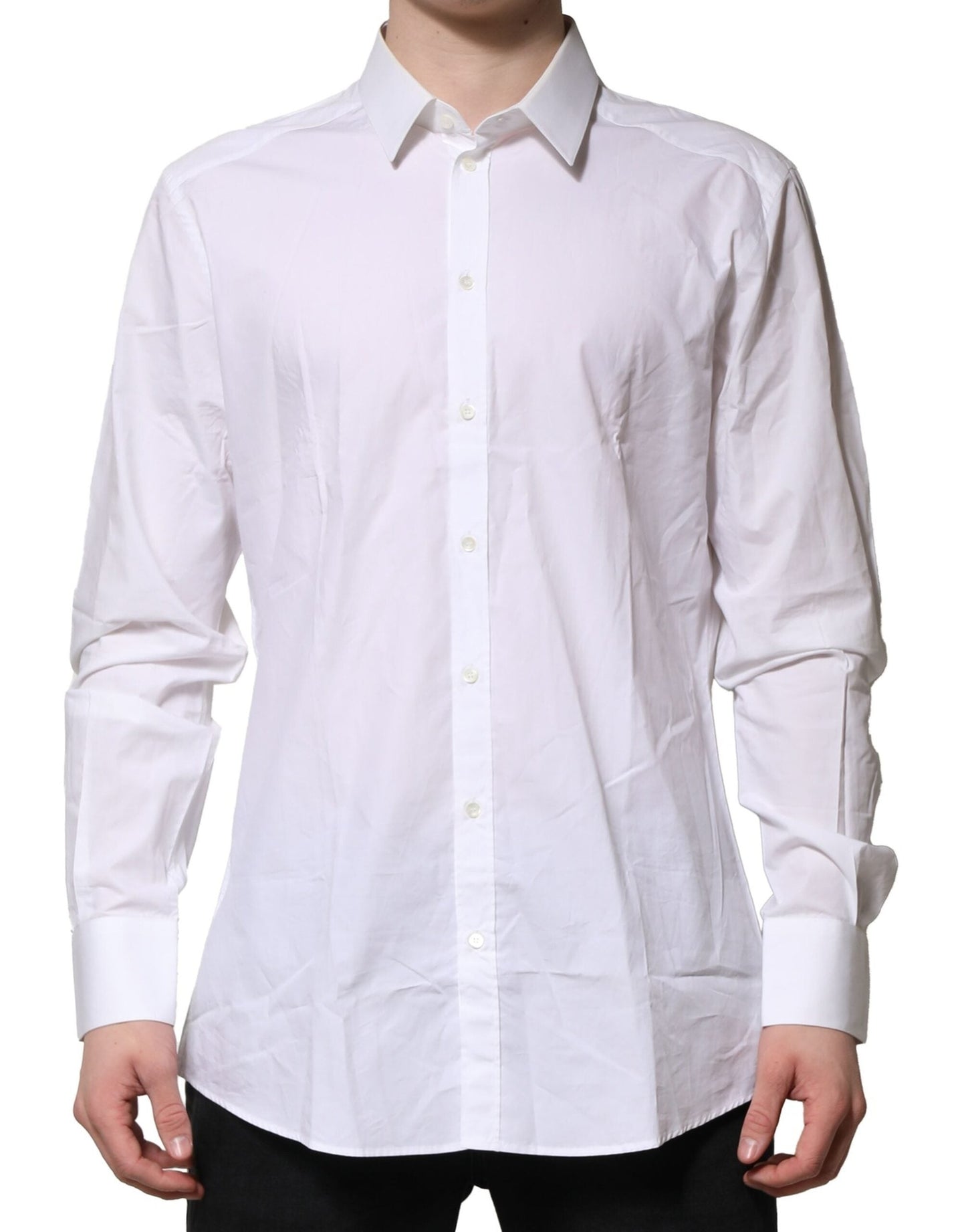 Dolce & Gabbana White Cotton GOLD Long Sleeves Dress Men Men's Shirt ()