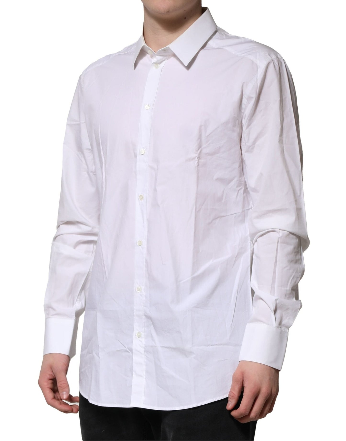 Dolce & Gabbana White Cotton GOLD Long Sleeves Dress Men Men's Shirt ()
