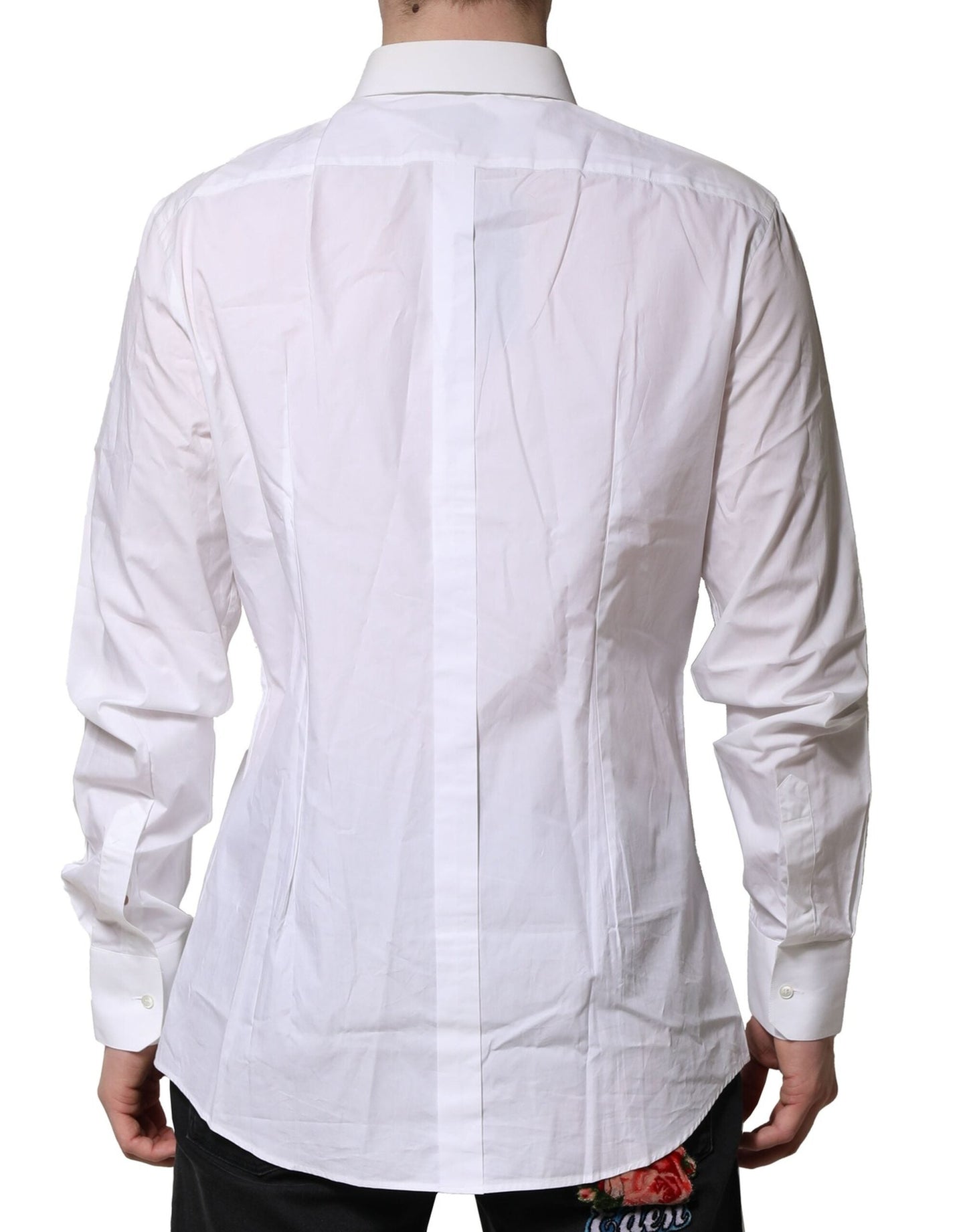Dolce & Gabbana White Cotton GOLD Long Sleeves Dress Men Men's Shirt ()