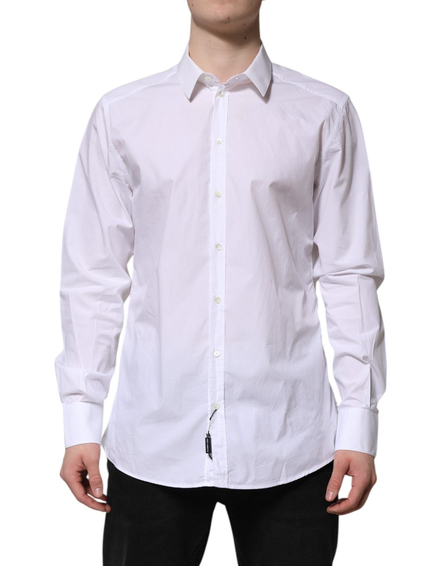 Dolce & Gabbana White Cotton GOLD Long Sleeves Dress Men's Shirt