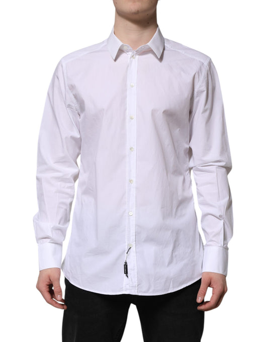 Dolce & Gabbana White Cotton GOLD Long Sleeves Dress Men's Shirt
