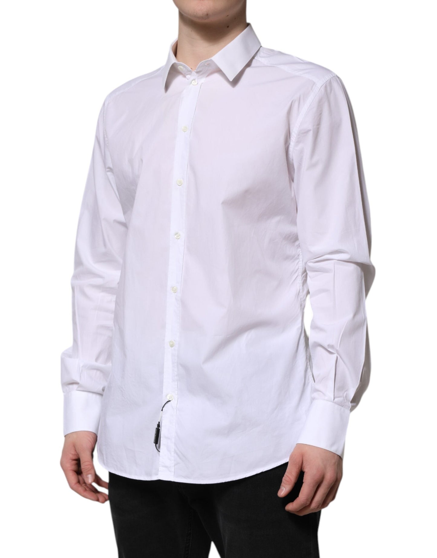 Dolce & Gabbana White Cotton GOLD Long Sleeves Dress Men's Shirt