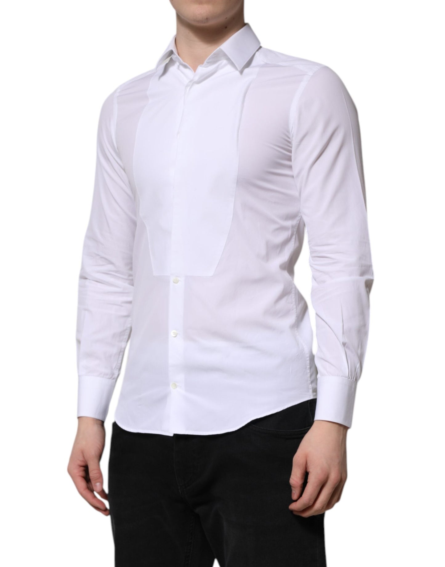 Dolce & Gabbana White Cotton GOLD Long Sleeves Men Dress Men's Shirt ()