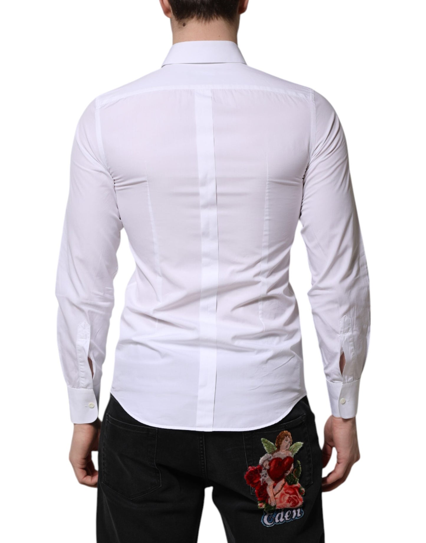 Dolce & Gabbana White Cotton GOLD Long Sleeves Men Dress Men's Shirt ()