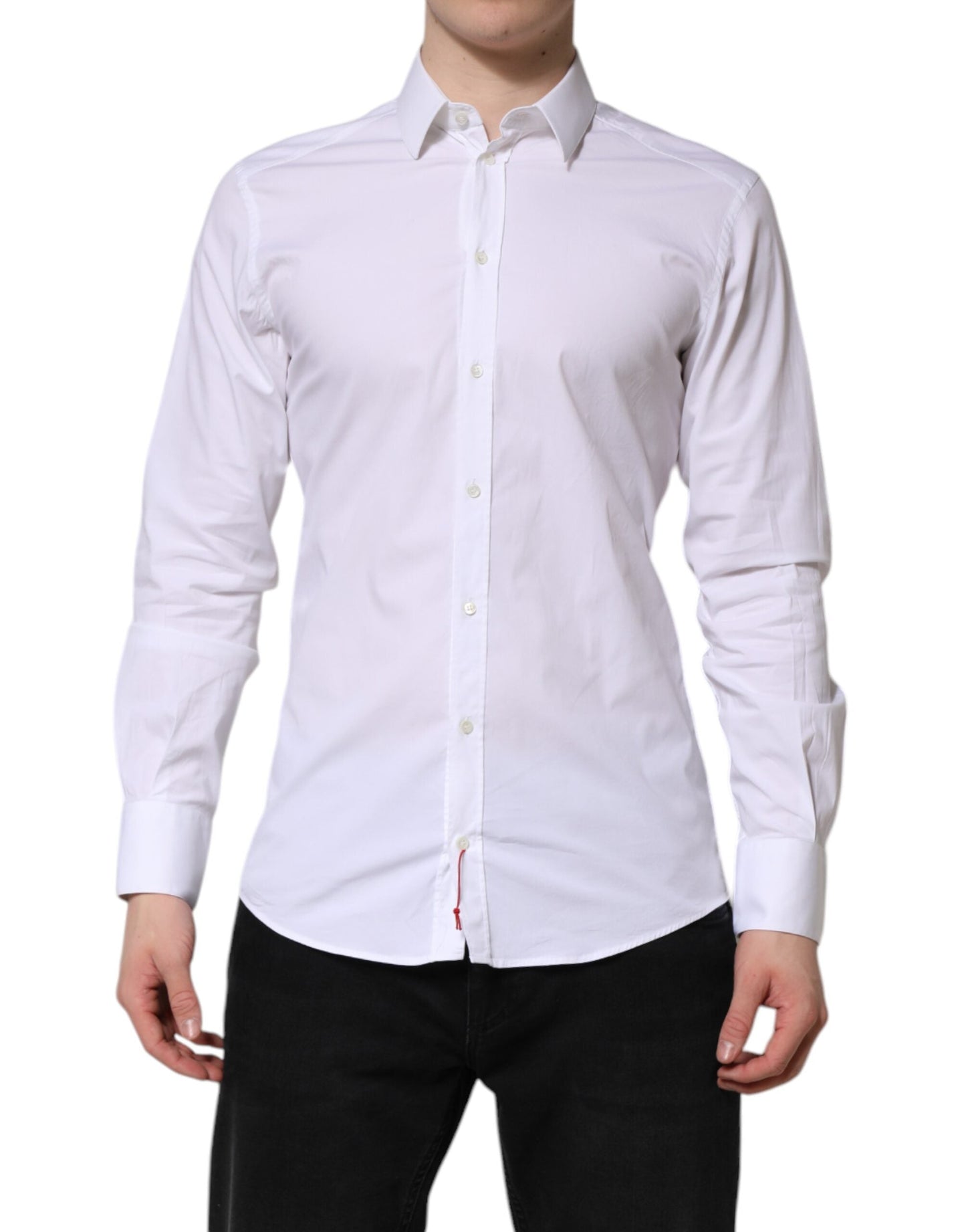 Dolce & Gabbana White Cotton GOLD Long Sleeves Dress Men's Shirt ()