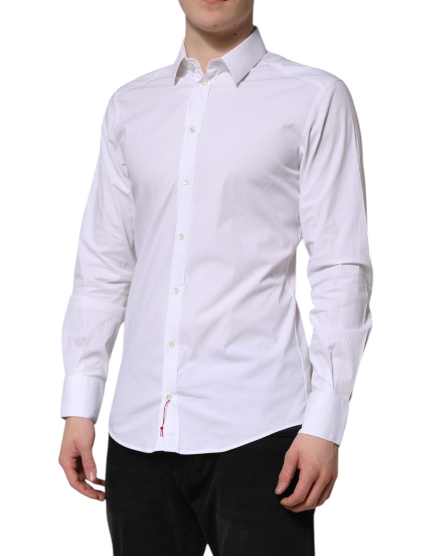 Dolce & Gabbana White Cotton GOLD Long Sleeves Dress Men's Shirt ()