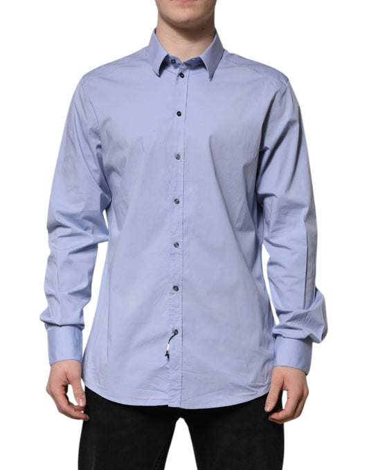 Dolce & Gabbana Blue Cotton GOLD Long Sleeves Dress Men's Shirt ()