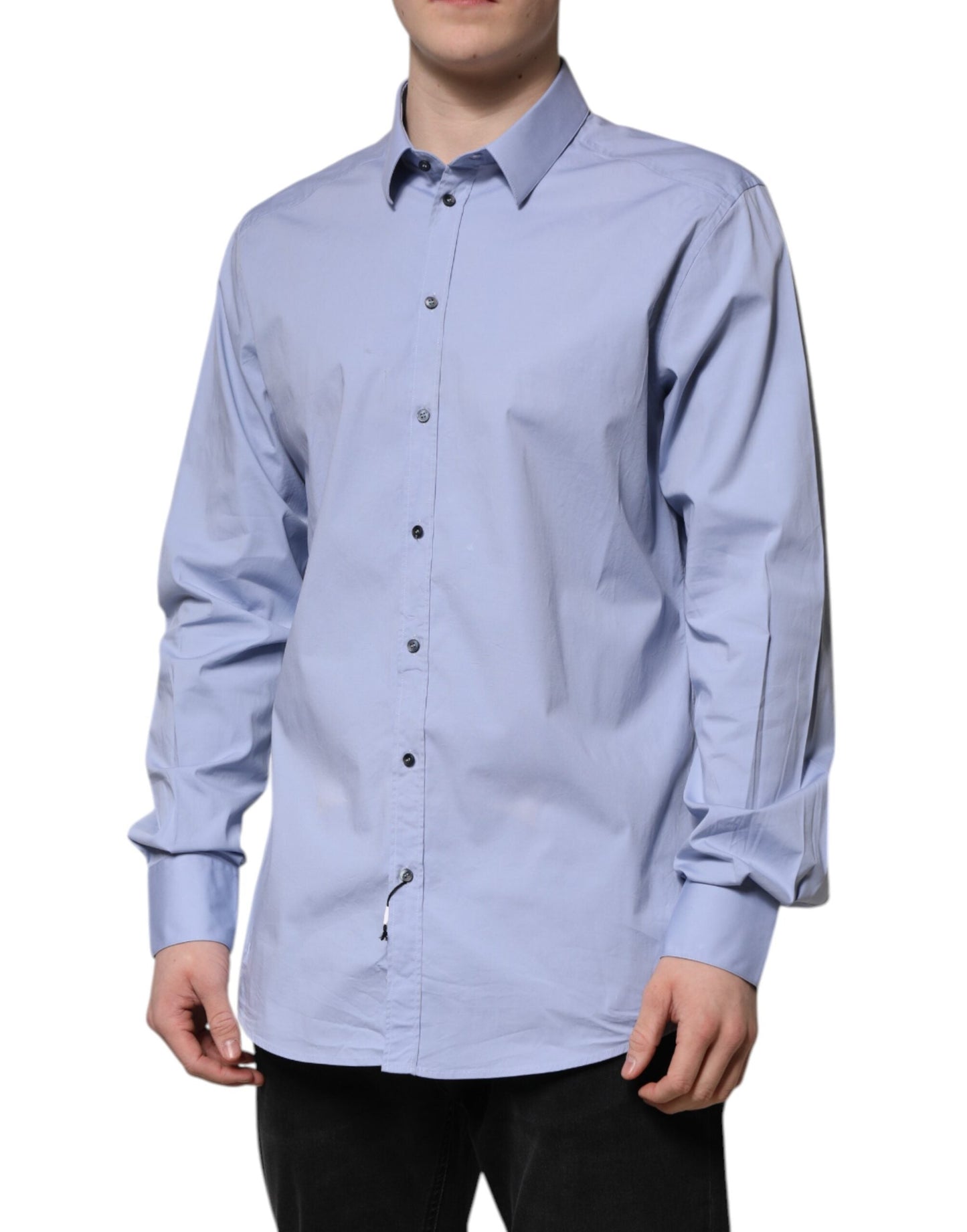Dolce & Gabbana Blue Cotton GOLD Long Sleeves Dress Men's Shirt ()