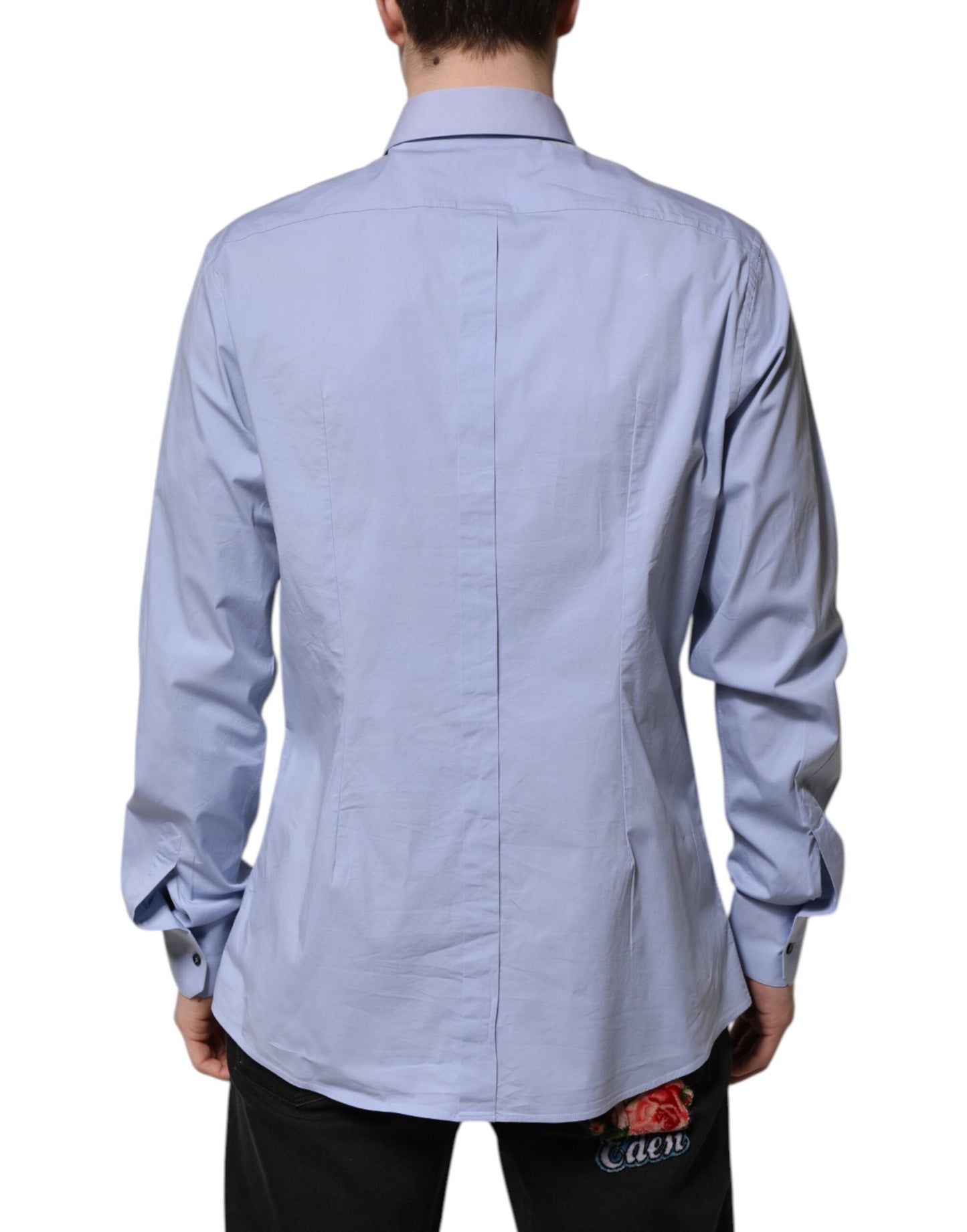 Dolce & Gabbana Blue Cotton GOLD Long Sleeves Dress Men's Shirt ()